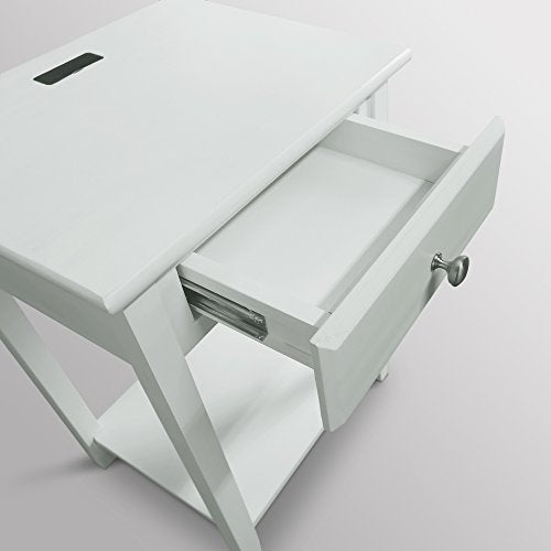 Casual Home Owl Night Stand with USB Port Charging Station and Drawer, 17.5" W x 14.25" D x 24.5" H, Natural Gray