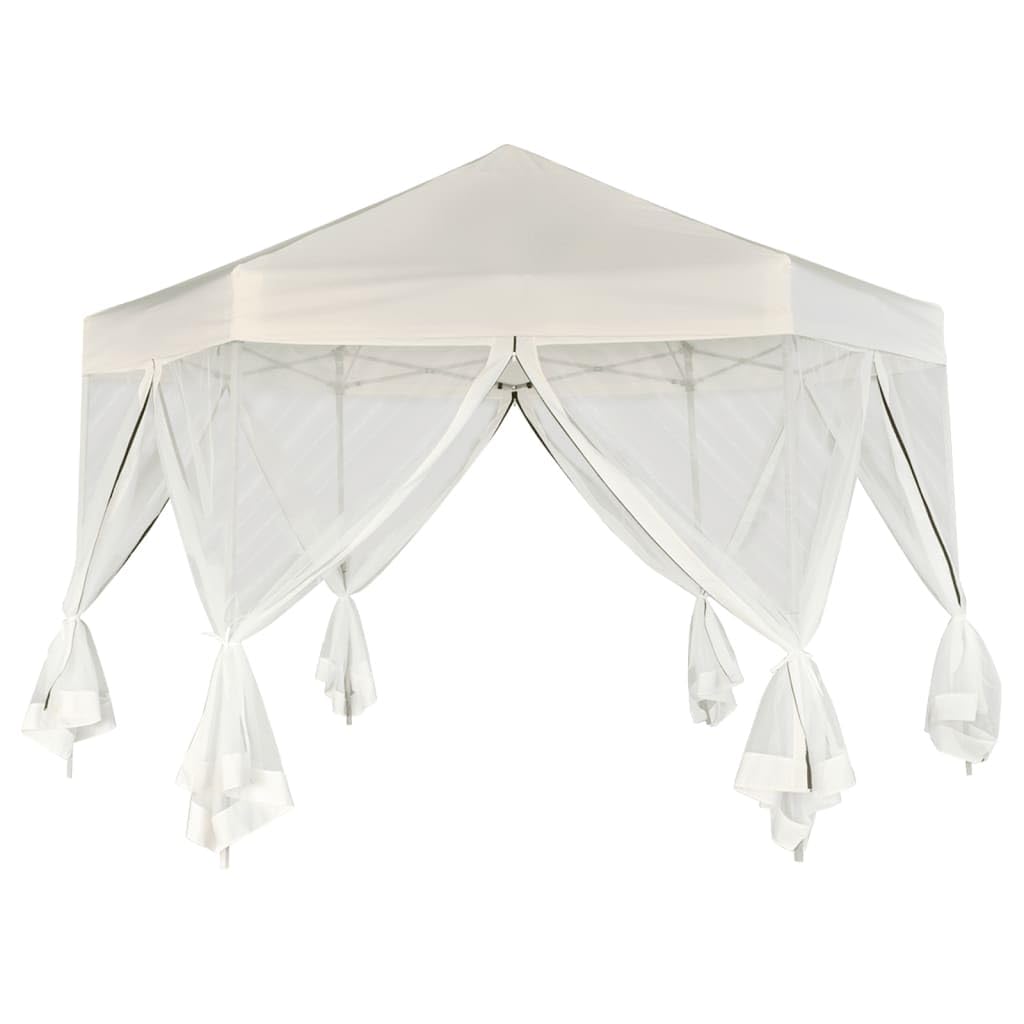 Hexagonal Gazebo Cream White, 11.8x11.8x9.2 ft Outdoor Canopy Tent with Mesh Sidewalls, Portable Pop Up Patio Shelter for Parties, Weddings, Backyard Events Outdoor Structures