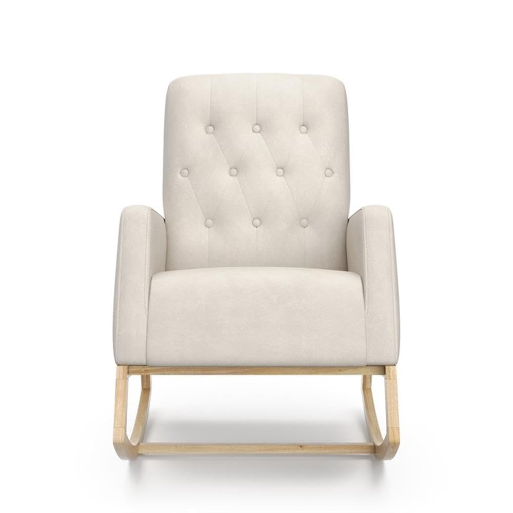Storkcraft Northern Lights Premium Upholstered Nursery Rocking Chair (Ivory with Natural) – Stylish & Supportive Nursery Chair with Natural Wood Rocker Base, Premium Button Tufting for Classic Style