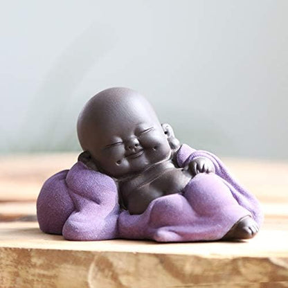 Kingzhuo Tiny Cute Buddha Statue Monk Figurine, 2.4'' High, Classic Delicate Ceramic Arts and Crafts Gift (Purple)