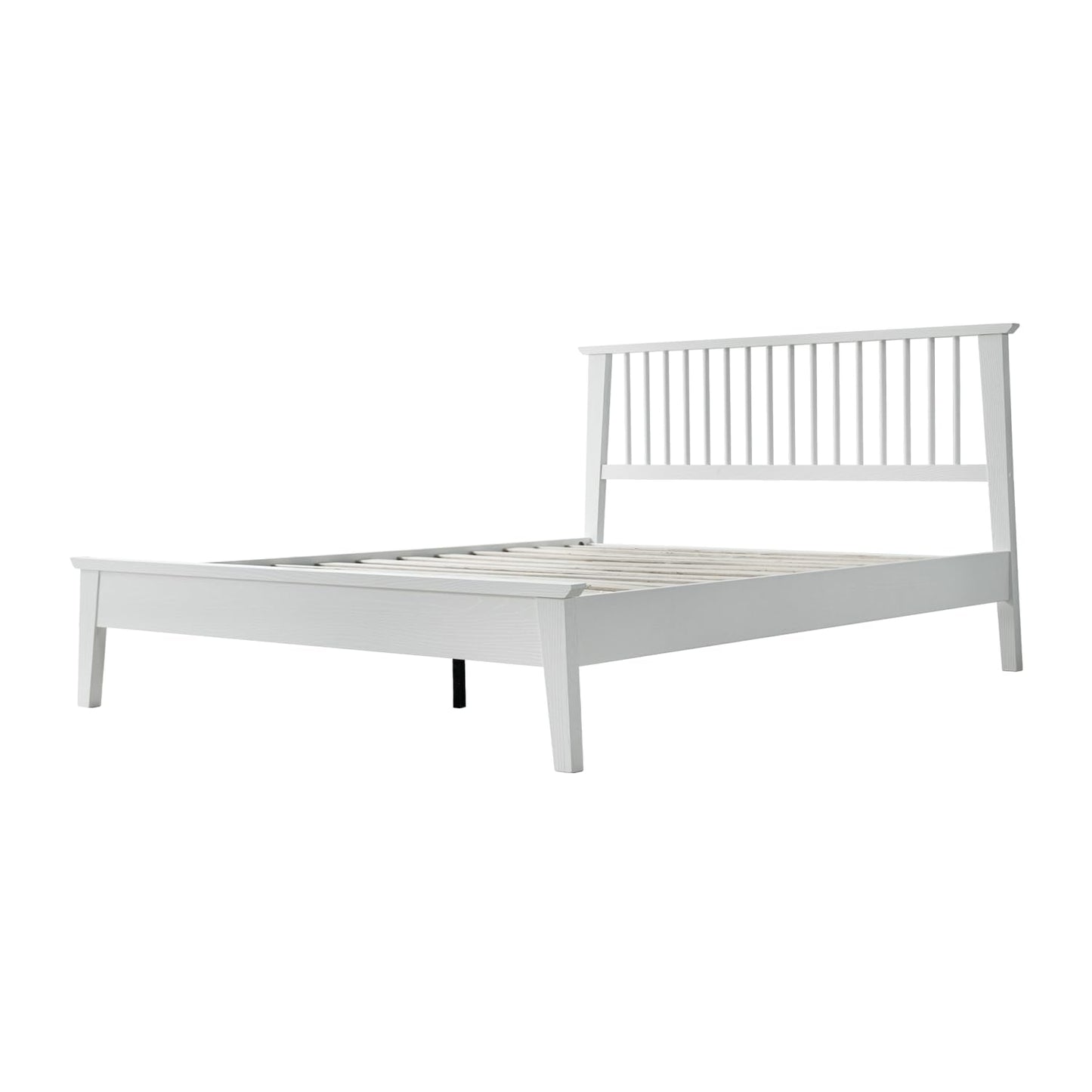 Full Size Bed Frame, Headboard & Footboard, Solid Wood Platform Bed, Anti-Slip & Noise-Free, 12 Durable Slatted Base, Centre Metal Legs, Easy Assembly, No Box Spring Needed, Pure White Finish YUF-39