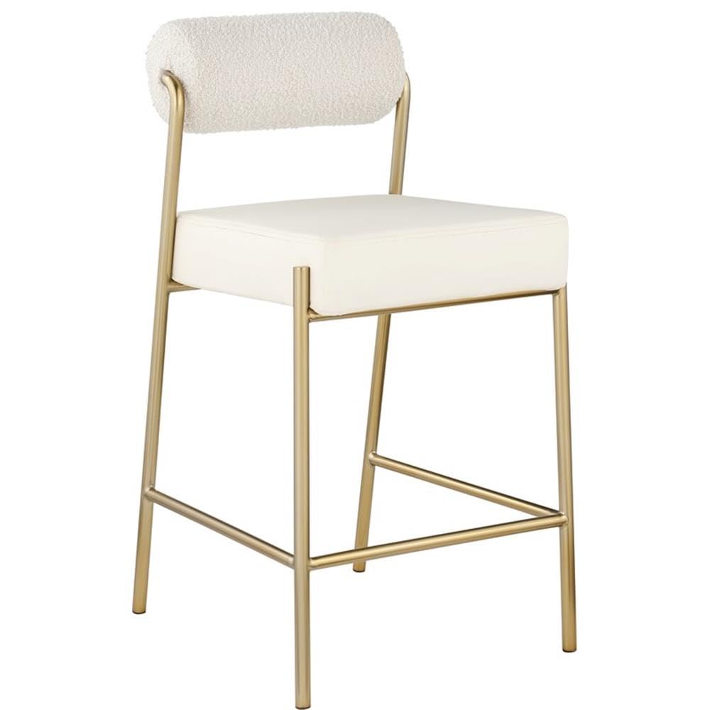 Meridian Furniture 587Cream-C Carly Collection Modern | Contemporary Vegan Leather/Boucle Fabric Upholstered Counter Stool, 19" W x 22.5" D x 37" H, Cream