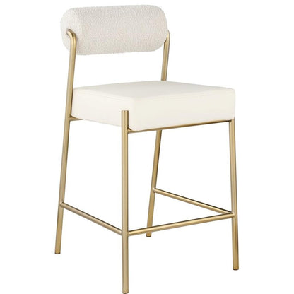 Meridian Furniture 587Cream-C Carly Collection Modern | Contemporary Vegan Leather/Boucle Fabric Upholstered Counter Stool, 19" W x 22.5" D x 37" H, Cream