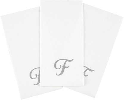 15.8 7.9 Inch 50 Luxenap X Linen-Feel Guest Towels, Lettered Hand Towels - Silver Letter 'F', Cursive Font, White Paper