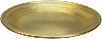 12" Serene Spaces Living Brass-Look Aluminum Round Tray, Handcrafted in India, Decorative Vanity Tray, Organizer