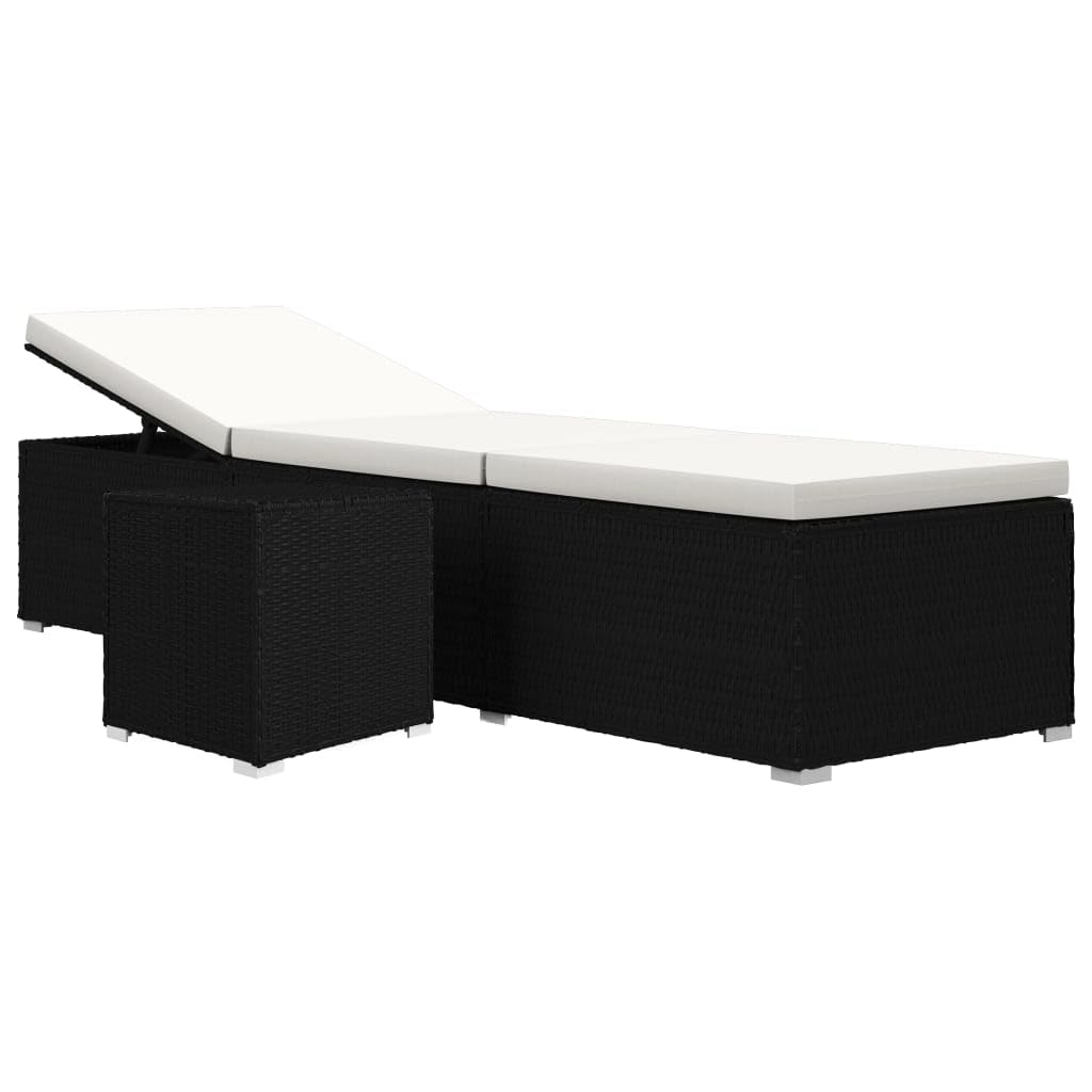 Yisssmeng Adjustable Sun Lounger with Side Tea Table, Black PE Rattan Patio Lounge Chair with Cream White Cushion, Reclining Outdoor Sunbed for Garden, Poolside, and Deck, 76.8 x 23.6 Inches