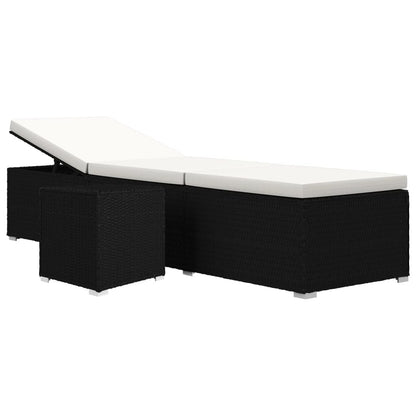 HFUDPOF Adjustable Sunbed with Side Table and Cushion, Black Sun Lounger Set with Tea Table for Outdoor Relaxation, PE Rattan Chaise Lounge