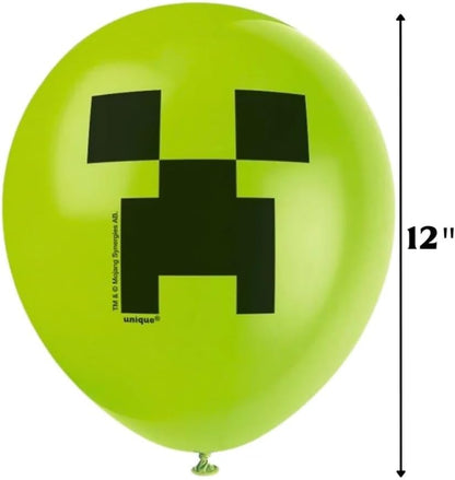 Multicolor Latex Minecraft Balloons (12") 8 Count - Vibrant & Durable Material for Gamers' Epic Party Celebrations