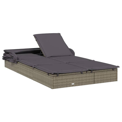 GFMGUEMV Foldable Outdoor Sunbed with Adjustable Armrests and Weather-Resistant Cushions for Two Persons, Modern Grey Patio Lounger