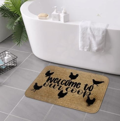 Welcome to Our Coop Chicken Door Mat, Pattern Printed Entry Mat, 16x24 Inch Mud Wipe Mat