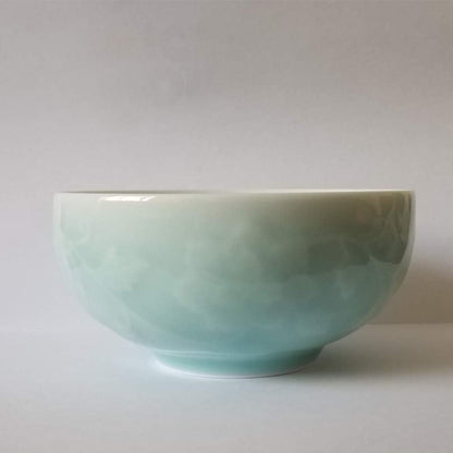 Chinese Rice Bowl 10oz Celadon Dinnerware, Engraved Peony Porcelain Bowl, 4.5 Inch in Sky Blue
