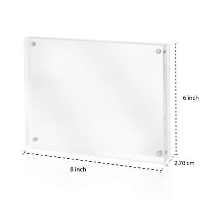 Isaac Jacobs 6” x 8” Super Thick [28MM Thickness] Clear Acrylic Magnetic Block Picture Frame, Double-Sided, Frameless, Freestanding, Floating Photos, for Desktop & Tabletop Display (6x8)