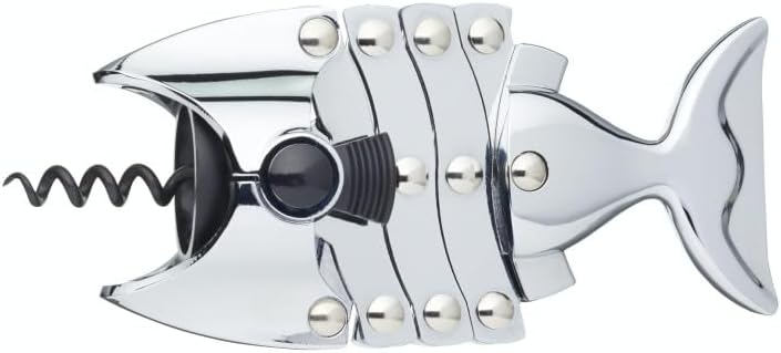 Lazy Fish Corkscrew and Bottle Opener, Stainless Steel Wine Opener, 16.5 x 7.5 x 4.5cm, Silver