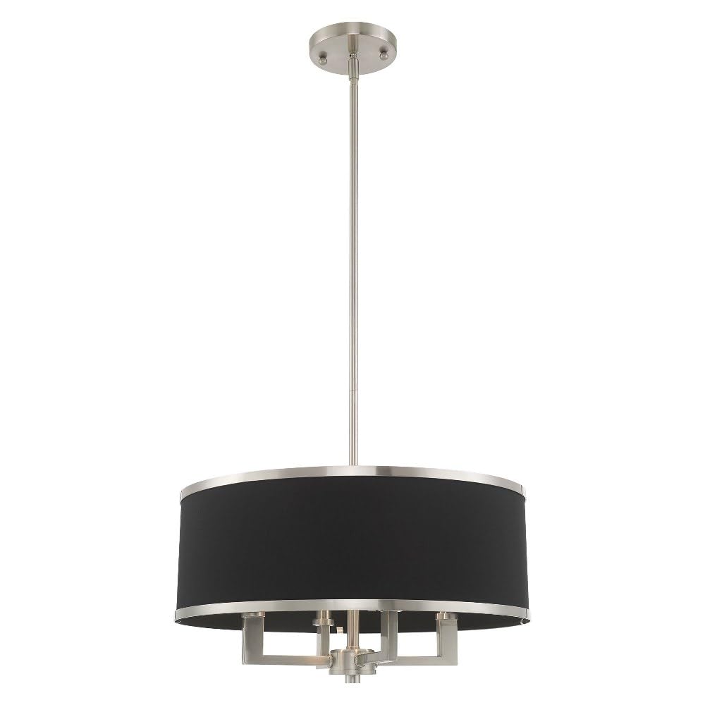 Livex Lighting 60404-91 Park Ridge - Four Light Chandelier, Brushed Nickel Finish with Black Fabric Shade
