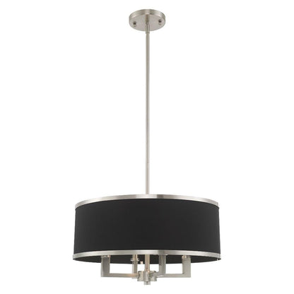 Livex Lighting 60404-91 Park Ridge - Four Light Chandelier, Brushed Nickel Finish with Black Fabric Shade