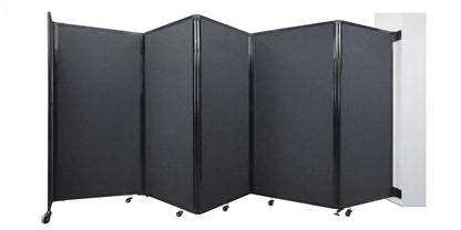 Wall-Mounted Folding Room Divider 360 | Adjustable Widths | Locking Wheels | Room Separator | Up to 19'6" Wide x 6' Tall Charcoal Gray Fabric Panels