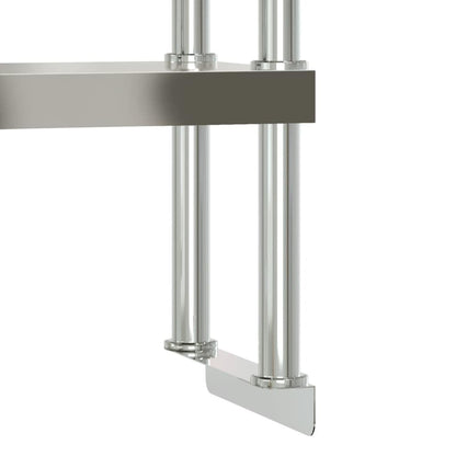 Stainless Steel Kitchen Prep Work Table with Overshelf, Rolling Food Preparation Station with 2-Tier Storage Shelf, Mobile Commercial Utility Cart for Restaurant Catering 43.3x21.7x59.1 Inches