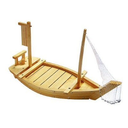 THY COLLECTIBLES Wooden Japanese Sashimi Sushi Boat Plate Serving Tray With Fishing Net (20" (50cm))