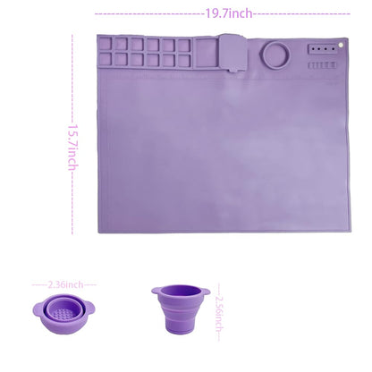 Silicone Painting Mat, Art Mat with Cup 19.7"X15.7" Craft Mat Artist Creator Mat Silicone for Painting,Resin,DIY,Clay (Purple)
