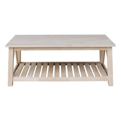 IC INTERNATIONAL CONCEPTS Surrey Solid Wood Coffee Table with Shelf - Unfinished