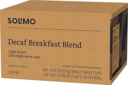 Solimo Decaf Coffee Pods - Breakfast Blend for Keurig 2.0 | 100 Count Pack