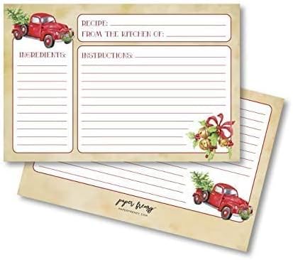 Paper Frenzy Nostalgic Red Truck with Tree Holiday Recipe Cards, 25 Pack Double-Sided