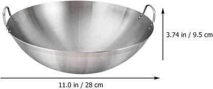 DOITOOL Stainless Steel Wok, 11 Inch Non-Stick Frying Pan, Dual Handle Kitchen Cookware