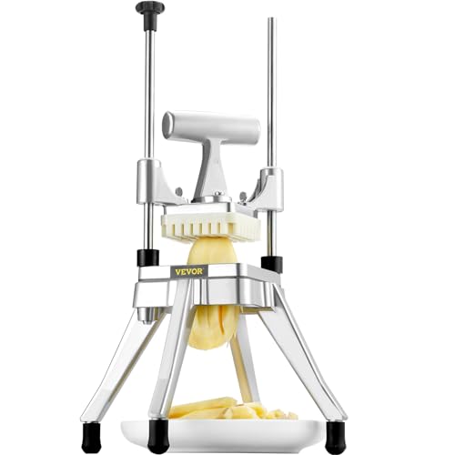VEVOR Commercial Vegetable Fruit Chopper, Stainless Steel French Fry Cutter w/ 4 Blades 1/4" 3/8" 1/2", Vegetable Chopper Dicer w/Stainless Bowl, Heavy Duty Cutter for Potato Tomato Onion Mushroom