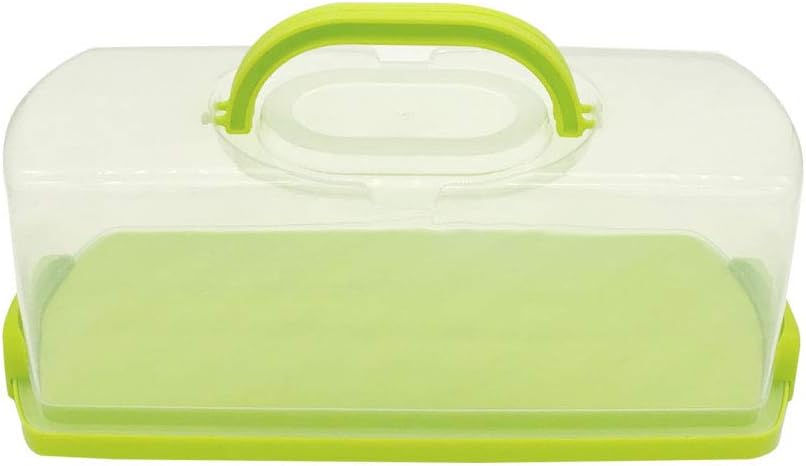 FEOOWV Portable Plastic Rectangular Loaf Bread Box with Transparent Lid for Storing and Carrying Loaf Cakes (Green)