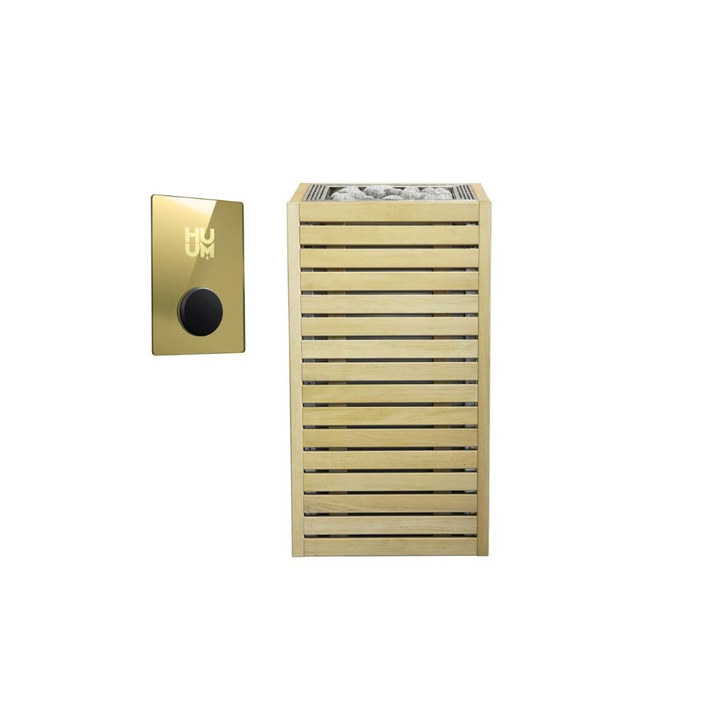 HUUM CORE6 6.5KW Series, Sauna Heater, Customizable Exterior with Control (Sauna Stones Included) (6.5kW Alder Wood - Stainless Steel Inlay, UKU WiFi - Gold)