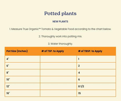 6% 12lb 210 True Organic Tomato & Vegetable Food Organic Fertilizer for Superior Harvests with Calcium Bag Covers sq.