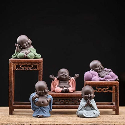 Kingzhuo Tiny Cute Buddha Statue Monk Figurine, 2.4'' High, Classic Delicate Ceramic Arts and Crafts Gift (Purple)