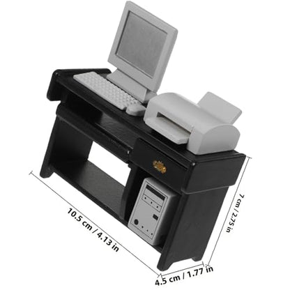 Garneck 1 Set Mini Office Desk Decor with Computer Model Miniature Office Furniture Dollhouse Accessories for Kids' Tiny House Craft