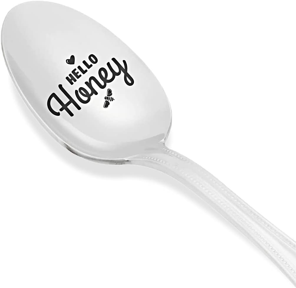 Gift for Wife | 7 Inch Hello Honey Engraved Spoon for Women, Valentine's, Engagement, Christmas Gift