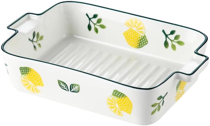 Lovely Lemon Ceramic Baking Dishes with Handles, 8.0 Inch Lasagna and Casserole Pans for Cooking and Baking