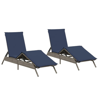 HPUYRFG Gray Poly Rattan Sun Lounger with Adjustable Backrest and Removable Cushions, Standard Size Foldable Outdoor Lounge Chair for Patio, Modern Gray Weather Resistant Sunbed