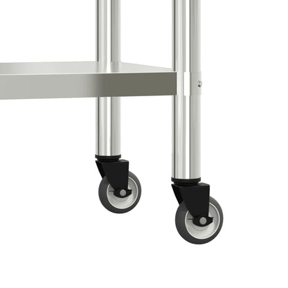 Stainless Steel Kitchen Prep Work Table with Overshelf, Rolling Food Preparation Station with 2-Tier Storage Shelf, Mobile Commercial Utility Cart for Restaurant Catering 43.3x21.7x59.1 Inches