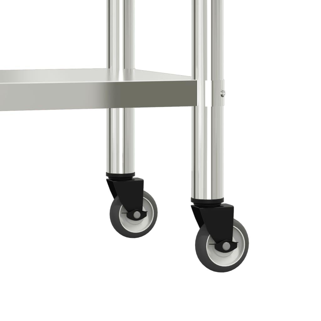 ZXQVLMRS Stainless Steel Kitchen Prep Table with Overshelf, Rolling Work Station with Wheels, Commercial Food Preparation Table for Restaurant Home Catering 43.3 x 21.7 x 59.1 Inches