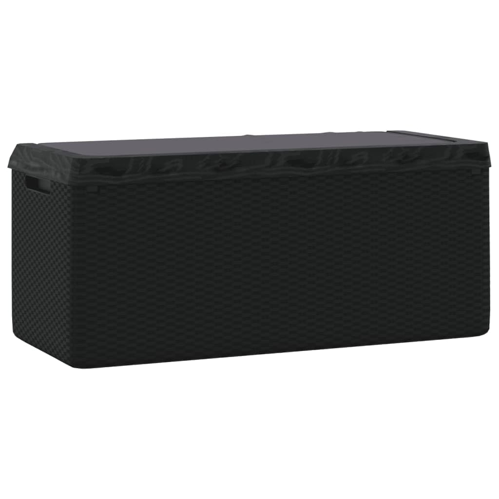 GKHPYURE Garden Storage Box with Cushion, 92.5 Gal Anthracite PP Outdoor Patio Storage Chest with Rattan Look, Gas-Lift Design, Lockable for Cushions Pillows Blankets Toys