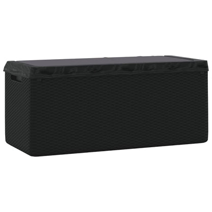 92.5 Gal Patio Storage Box with Seat Cushion, Rattan Look PP Outdoor Storage Chest for Cushions Pillows Blankets, Gas-Lift Design, Lockable, Anthracite