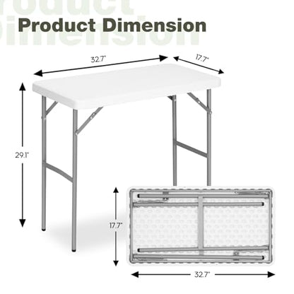 2.7ft Rectangular Folding Table for All-Occasion, Foldable Table with HDPE Tabletop and Steel Legs, Durable and Stable Small Folding Table, Perfect for Camping, Picnic, Party, Indoor & Outdoor