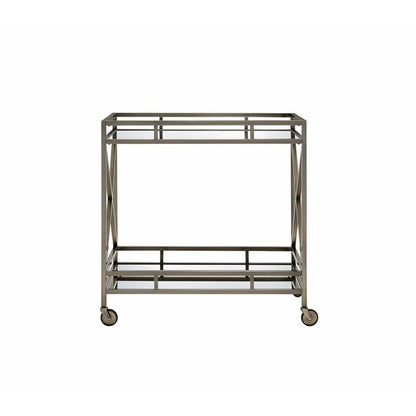 Acme Kristensen Rectangular Metal Frame Mirror Top Serving Cart in Antique Brass