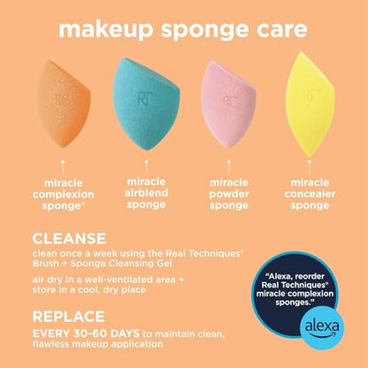 Real Techniques Iconic Blend + Set Makeup Sponge Duo, Makeup Blending Sponges, For Liquid, Cream, & Powder, Cloud Skin, Powder Sponge & Foundation Sponge, Latex-Free, Vegan & Cruelty Free, 2 Count
