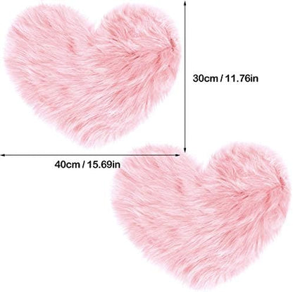 2 12 16 Inch(Pink) Mudder Pcs Faux Fur Rug, Heart Shaped Rugs, Fluffy Decorative Mat for Room Home Chair Side, Desk