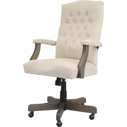 Starlight Canyon Home Tufted Executive Desk Seating in Champagne Faux Leather, Elegant Rolling Office Solution with Classic Wingback