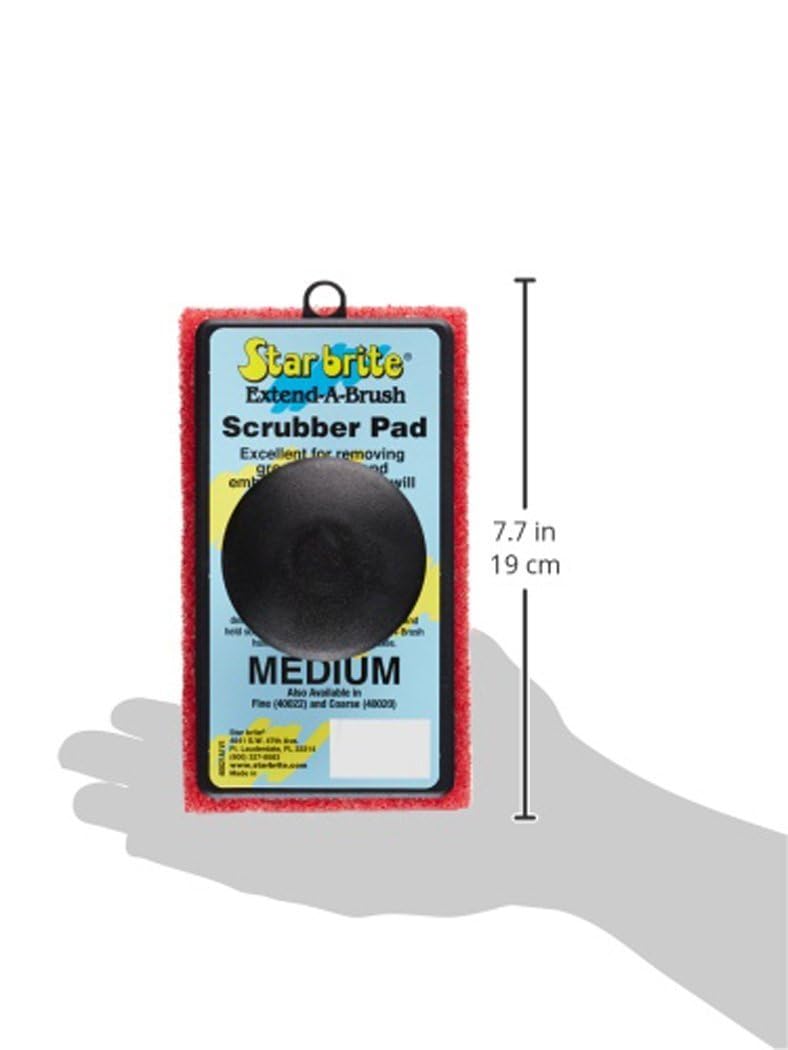 STAR BRITE All-Purpose Medium (Red) Scrubber Pad - Available in Medium, Fine & Coarse Textures with Ergonomic Handle for Boats, Teak, and Outdoor Cleaning (040021P)