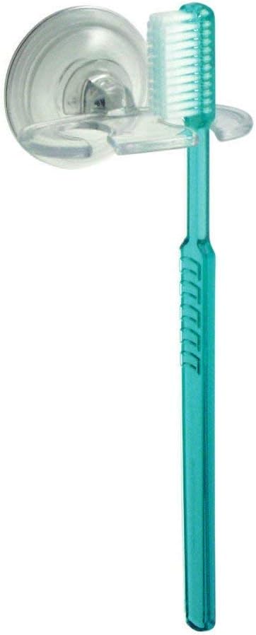 iDesign BPA-Free Plastic Bathroom Suction Toothbrush Holder, 2.75" x 2.25" x 2", Clear