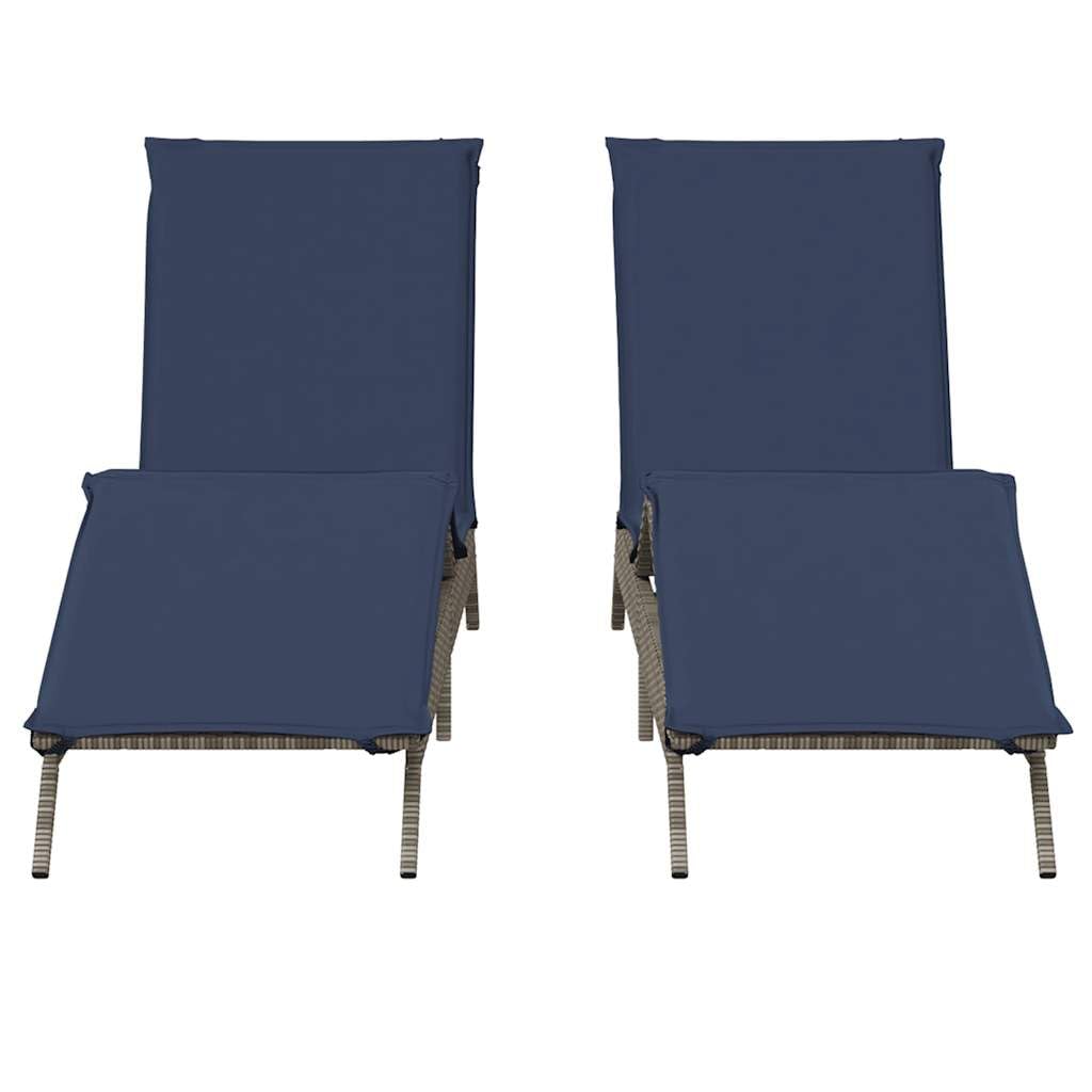 HPUYRFG Gray Poly Rattan Sun Lounger with Adjustable Backrest and Removable Cushions, Standard Size Foldable Outdoor Lounge Chair for Patio, Modern Gray Weather Resistant Sunbed