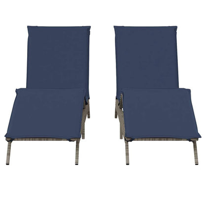 HPUYRFG Gray Poly Rattan Sun Lounger with Adjustable Backrest and Removable Cushions, Standard Size Foldable Outdoor Lounge Chair for Patio, Modern Gray Weather Resistant Sunbed
