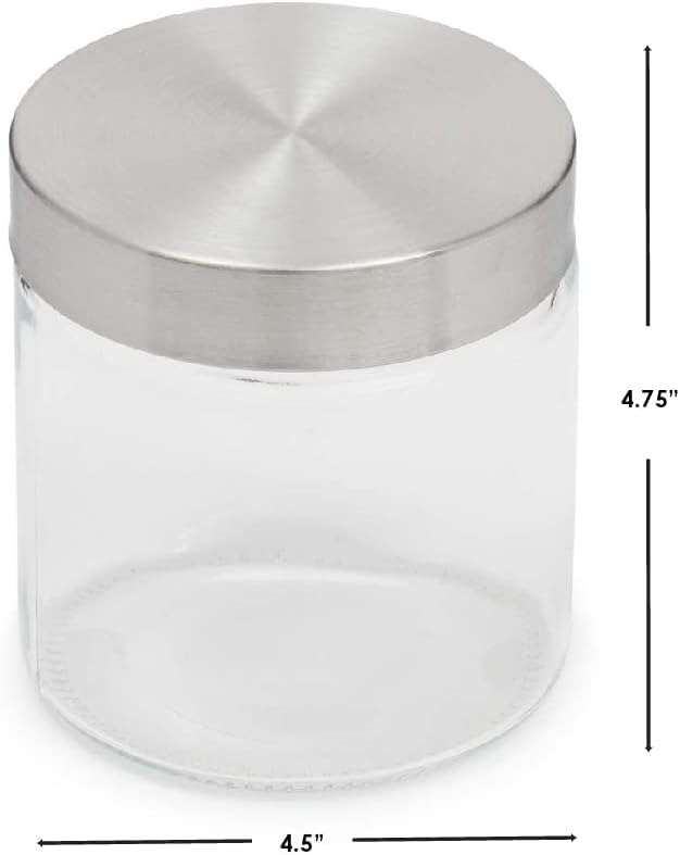 Home Basics Small Kitchen Canister, Clear Glass with Stainless Steel Lid, for Flour, Sugar, Coffee, Snacks